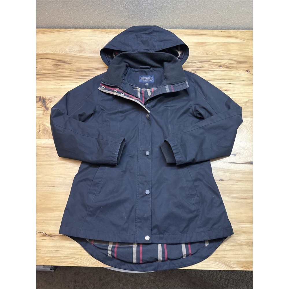 Pendleton Plaid Lined Hooded Rain Jacket Women Small Black Gorpcore Minimalist
